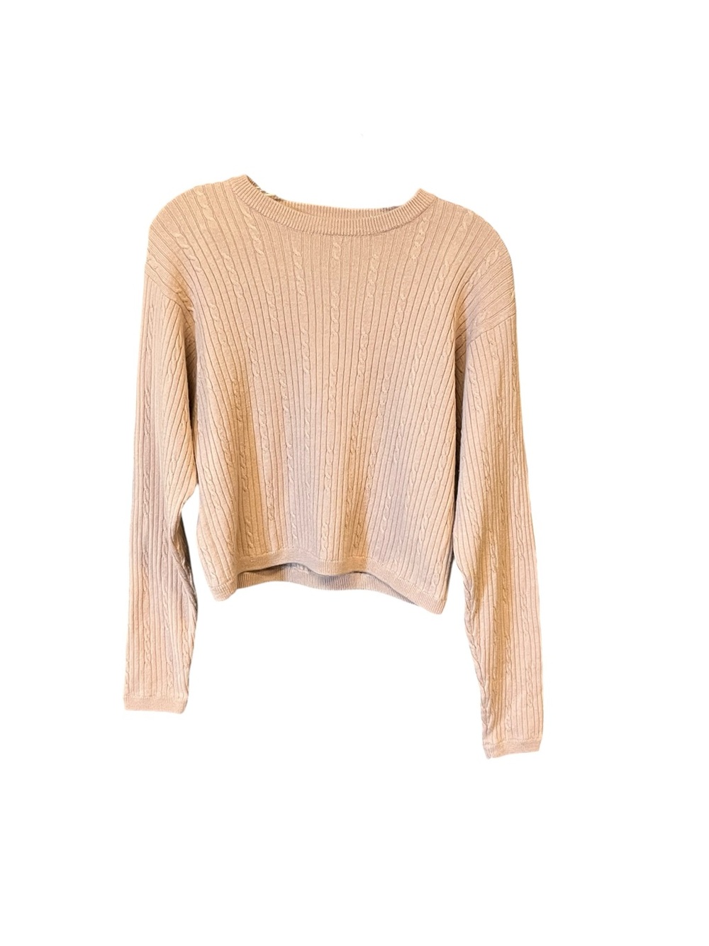 Liz Claiborne Collection Cable Knit Sweater M Tan Merino Wool Cashmere Blend